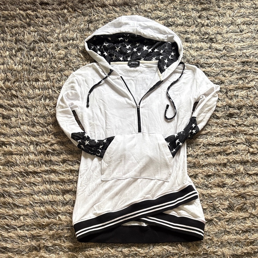 Bebe White and Black Star Hoodie, Size XS - Picture 4 of 4